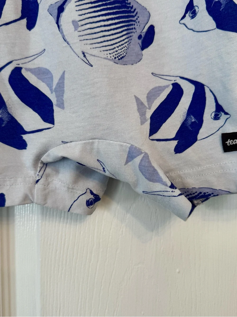EUC Tea Collection Short-Sleeve Cotton Romper with pocket, blue sharks